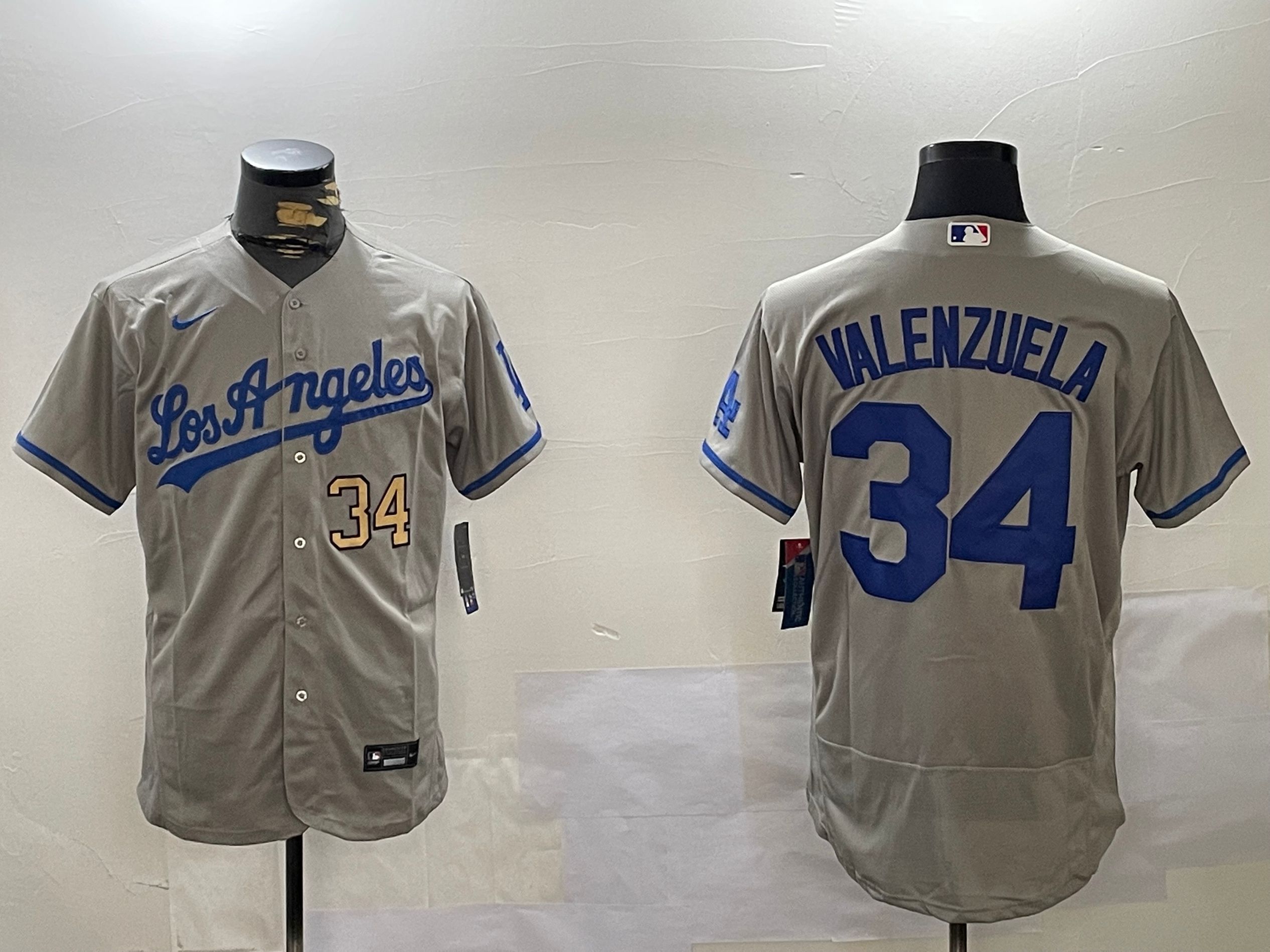 Men Los Angeles Dodgers 34 Valenzuela Grey Elite 2024 Nike MLB Jersey style 12162